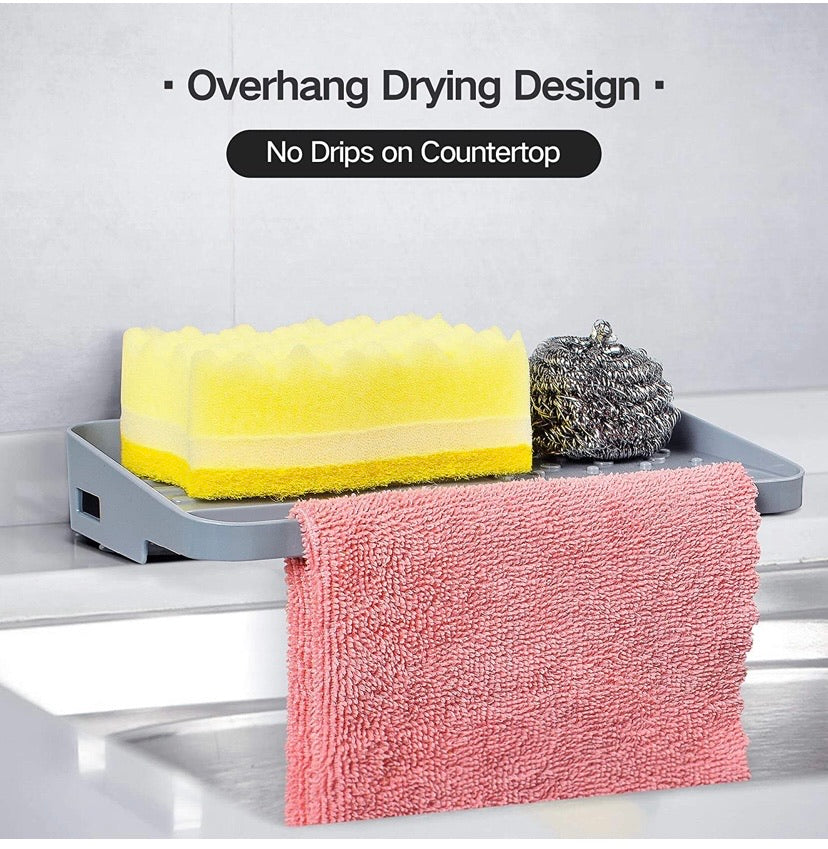 Kitchen Sink Tray Sponge Holder Organizer Draining Mat for Soap Dispenser Detergent Dishcloth Scrubbers Dishwashing Accessories Non-Slip Suction Holder Grey