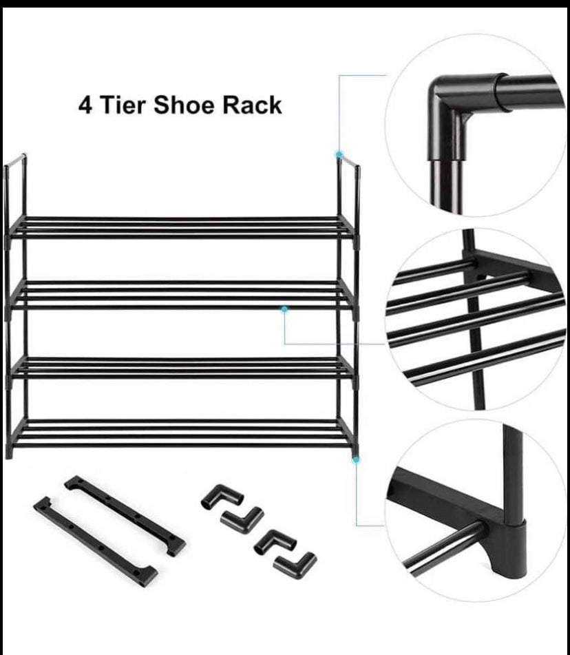 4-Tier shoe rack, Stainless Steel Shoe Storage Organizer, Hold up to 15 Pairs of Shoes, Stackable