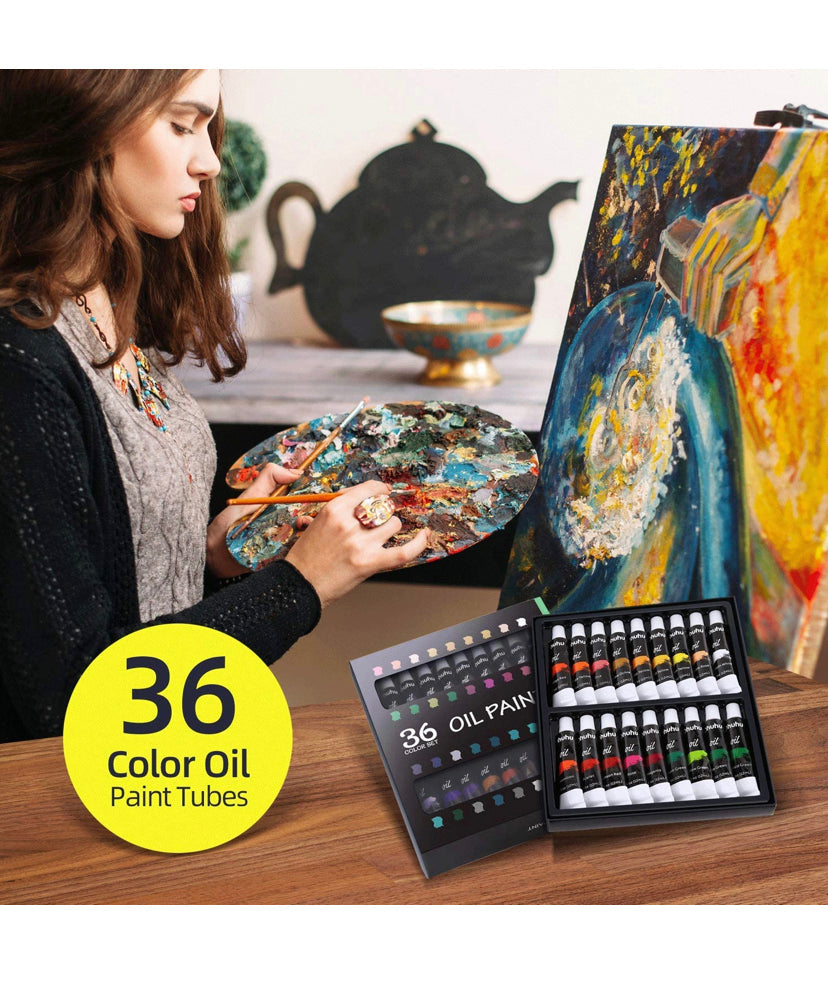 Oil Painting Set, Ohuhu 56pcs Artist Painting Set with Table Top Easel, Bristle Art Painting Brushes, Oil Paints Tubes, Canvas, Canvas Panels, Paint Palette, Art Supplies for Artist Students School