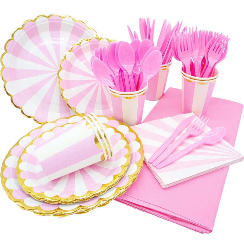 Pink and Baby Blue Gold Foil Party Supplies Set