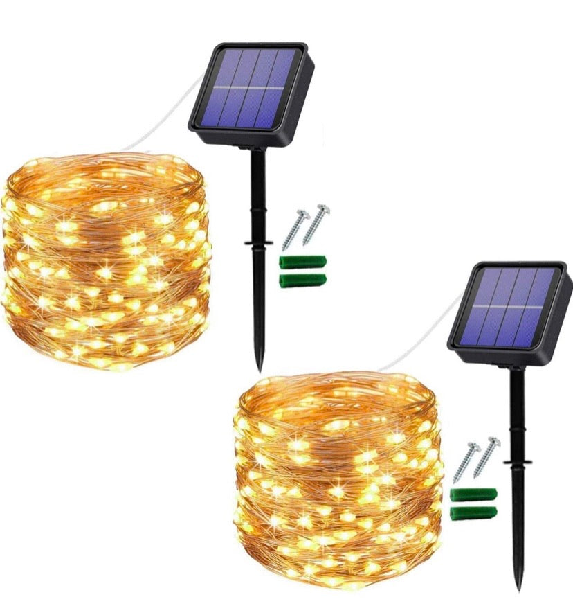 Solar String Lights Outdoor 2 Pack 120LED Solar Garden Lights Waterproof 12M/40Ft 8 Modes Indoor Fairy Lights Copper Wire Decorative Lighting for Patio, Yard, Party, Wedding (Warm White)