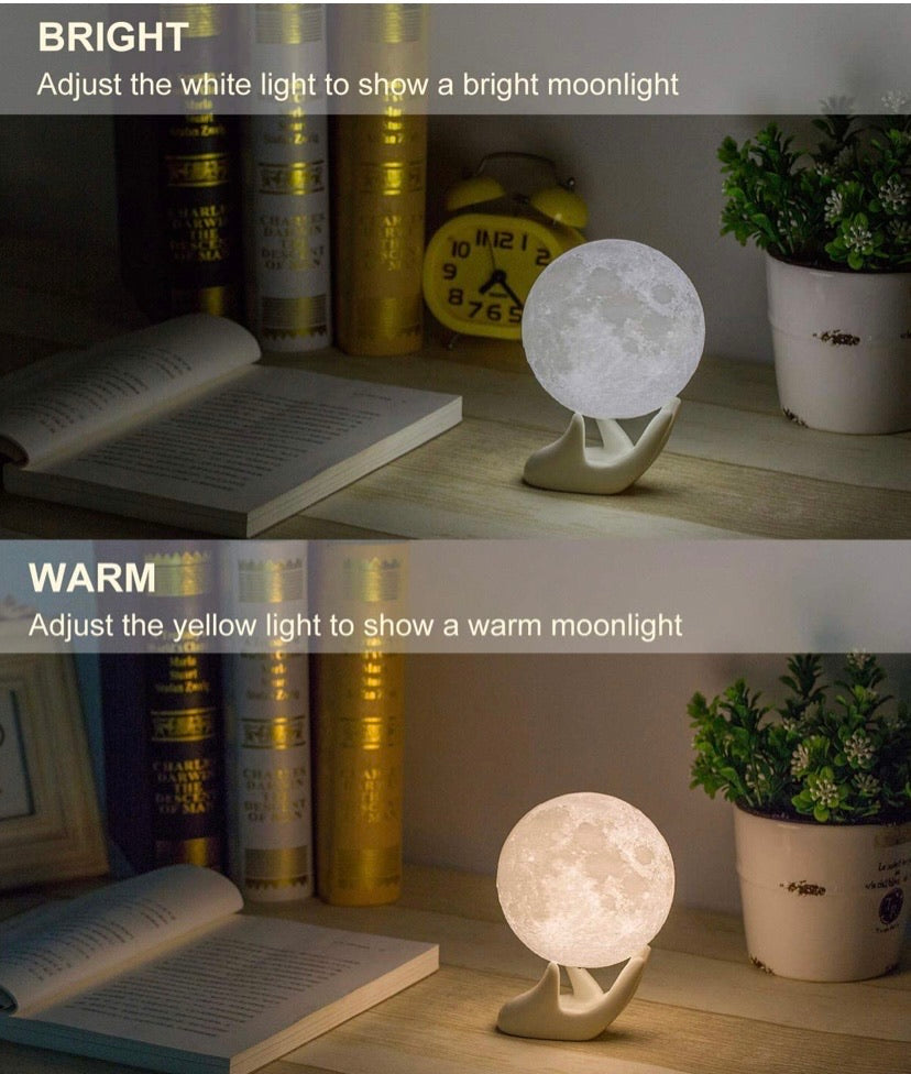 Moon Lamp Balkwan 3.5 inches 3D Printing Moon Light uses Dimmable and Touch Control Design,Romantic Funny Birthday Gifts for Women ,Men,Kids,Child and Baby. Rustic Home Decor Rechargeable Night Light (3.5 inches)