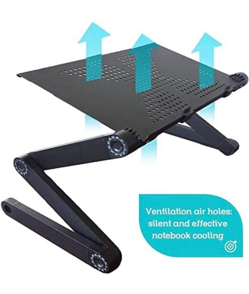 Portable Adjustable Laptop Stand, RAINBEAN Laptop Table for Bed Couch Lap Desk Cooling Stand Foldable Laptop Workstation Notebook Riser with Mouse Pad Side Ergonomic Computer Tray Reading Holder TV Bed Tray Standing Desk Aluminum Black