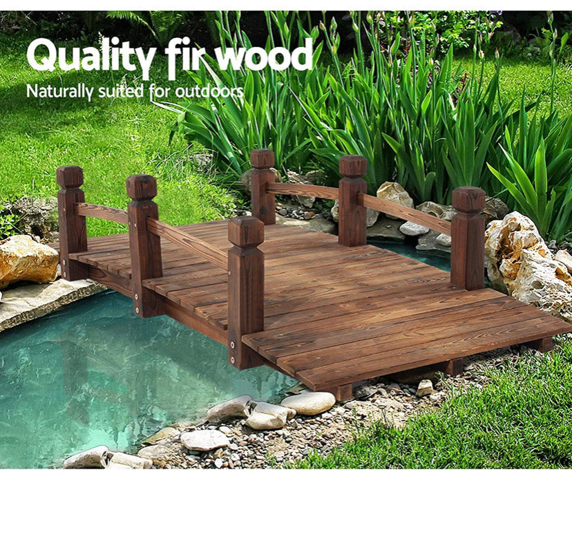 Garden Wooden Rustic Bridge Decoration Decor Outdoor Landscape 160cm Length Rail