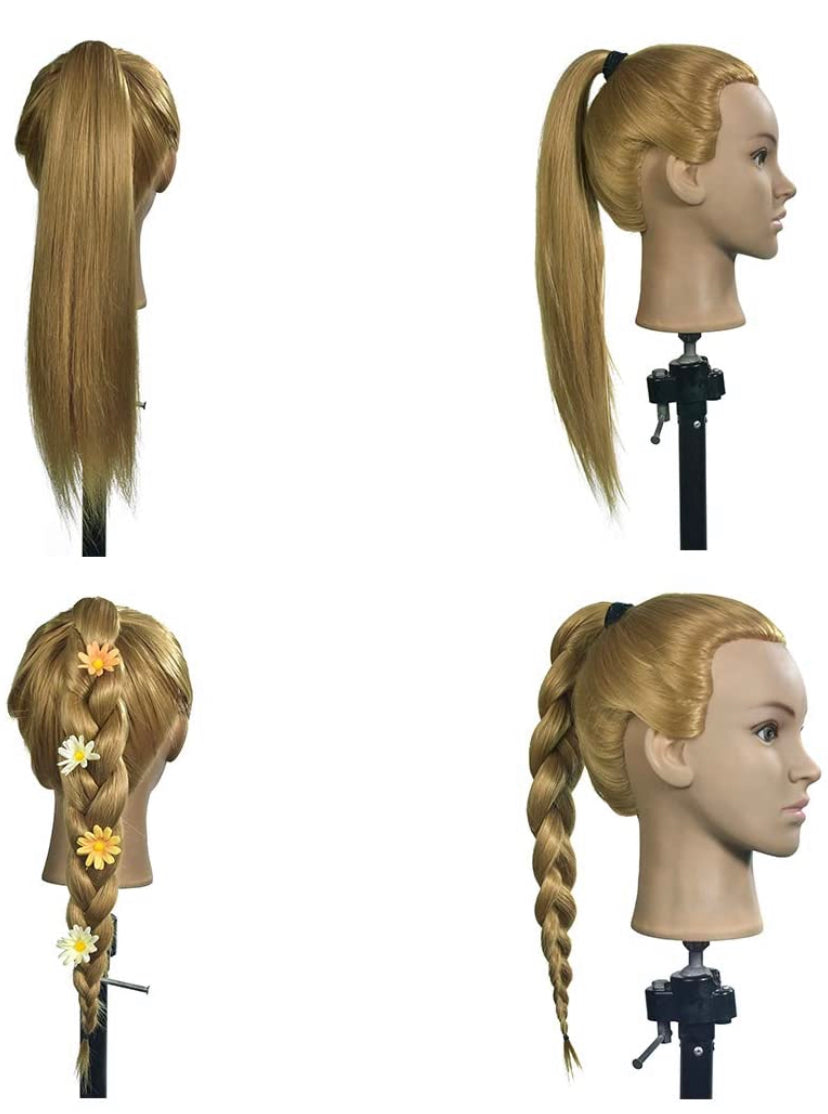 28" Cosmetology Mannequin Head Hairdressing Hair Styling Head Synthetic Hair Training Head Manikin Doll Head(A Free Clamp)