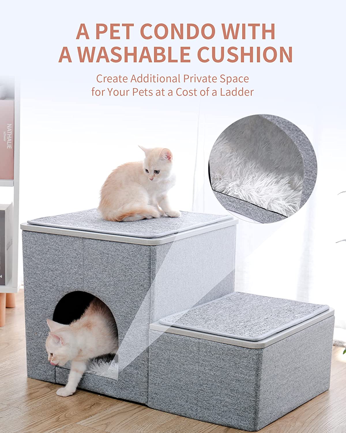 Dog Stairs for High Beds, Small Dogs Pet Steps Stool to Get on Bed, Cat Stairs Ladder, Puppy Toy Storage Folding Doggie Ramp for Couch, Car, Home