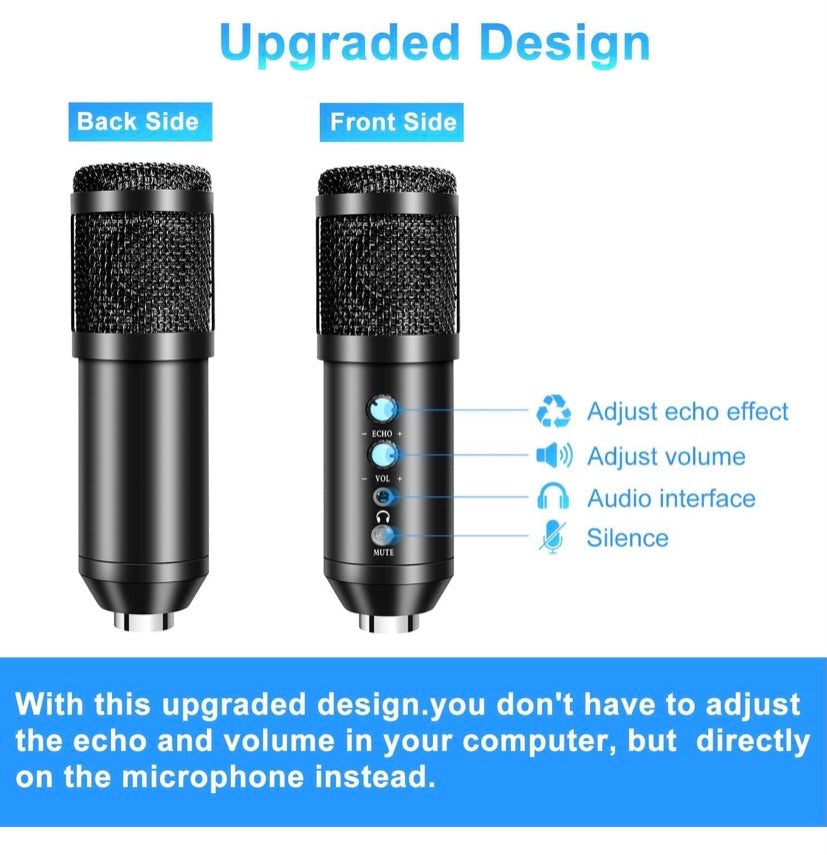USB Condenser Microphone Kit for Computer, Adjustable Metal Arm Stand,Computer Mic 192kHz/24bit for Professional Streaming Podcast, Live Streaming, YouTube Recording,Gaming,Sing,Studio/Home Recording