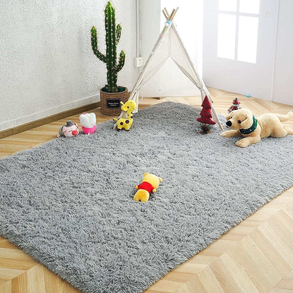 Large (160cmx120cm) Grey Soft Fluffy Modern Shag Area Rugs