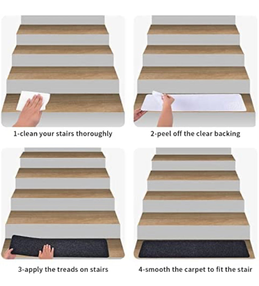 Non-Slip Carpet Stair Treads Non-Skid Safety Rug Slip Resistant Indoor Runner for Kids Elders and Pets with Reusable Adhesive, Brown, Gray, Black 8" X 30" (15 in Pack)