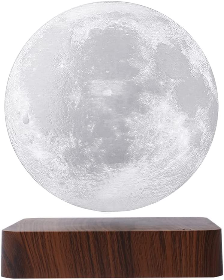 Magnetic Levitating 3D Moon Lamp Floating & Spinning Home Decor Desk Lamp with Light Dark Wooden Base (Dark Brown)