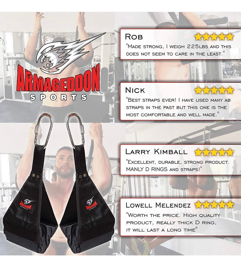 Ab Slings Straps - Rip-Resistant Heavy Duty Pair for Pull Up Bar Hanging Leg Raiser Fitness with Big D-Ring Steel Quick Connectors, Superb Arm Padding for Abdominal Training Workout Equipment