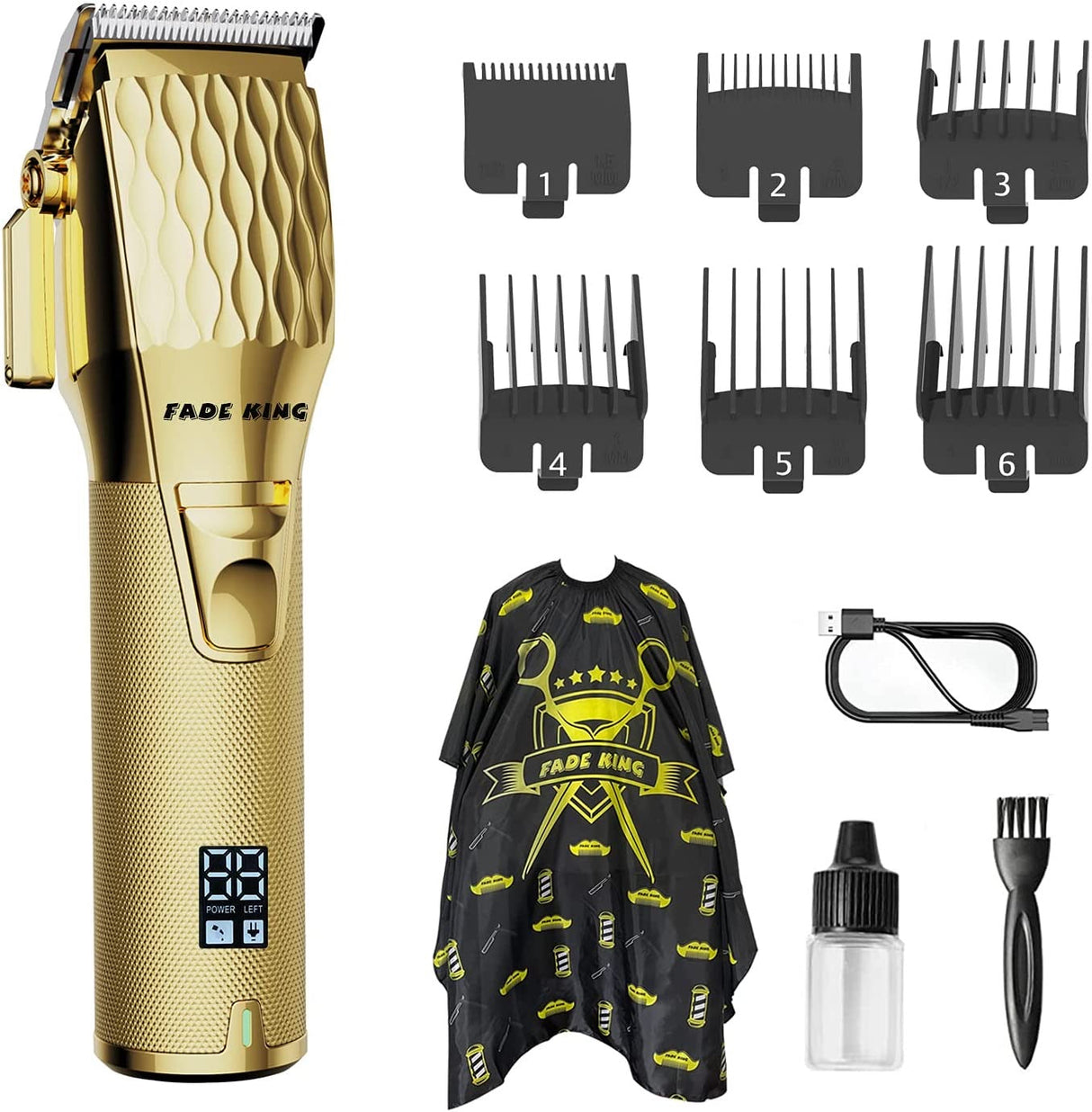 Fade King Hair Clippers for Men - Professional Clippers for Hair Cutting, Beard Trimmer Barbers Clippers for Men Women Kids Clipper Set Cordless & LED Display, All Metal Quiet Motor(Gold)
