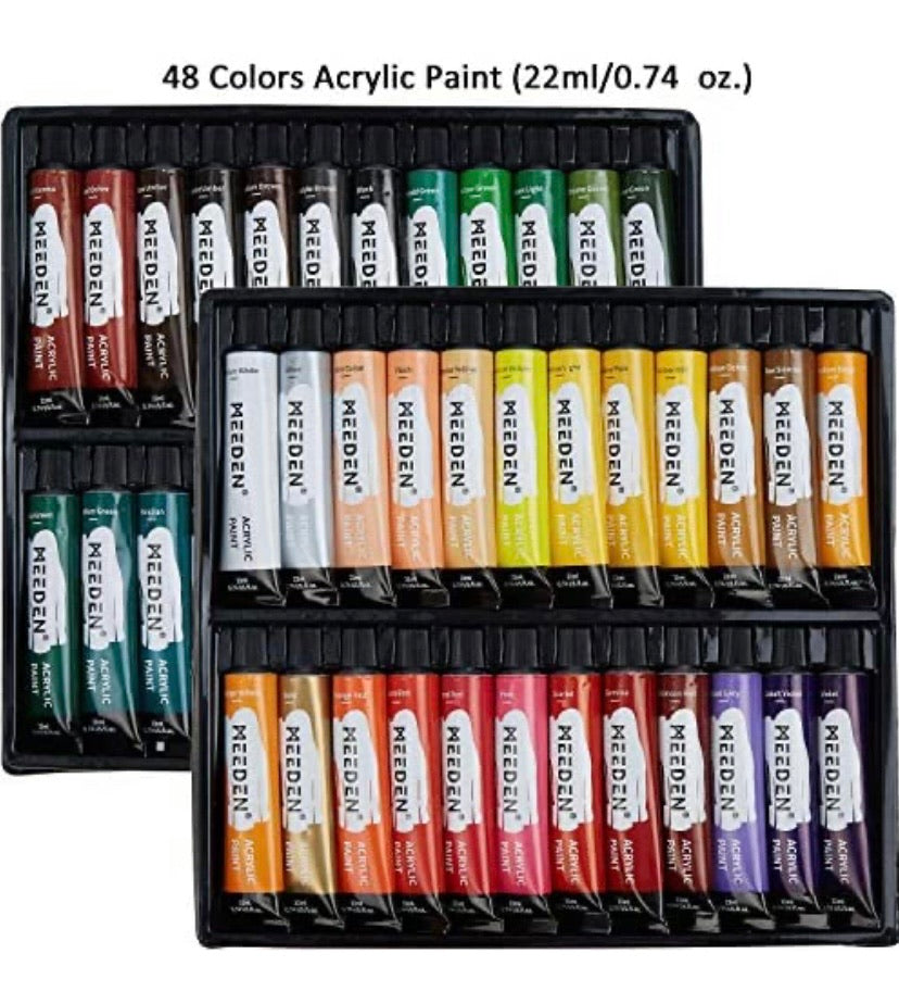 MEEDEN 70-Piece Premium Acrylic Painting Set - Solid Beech Wood Easel Box, 48×22ML Acrylic Paint Set, and All Additional Supplies, for Children's Day Beginning Artists, Students & Kids