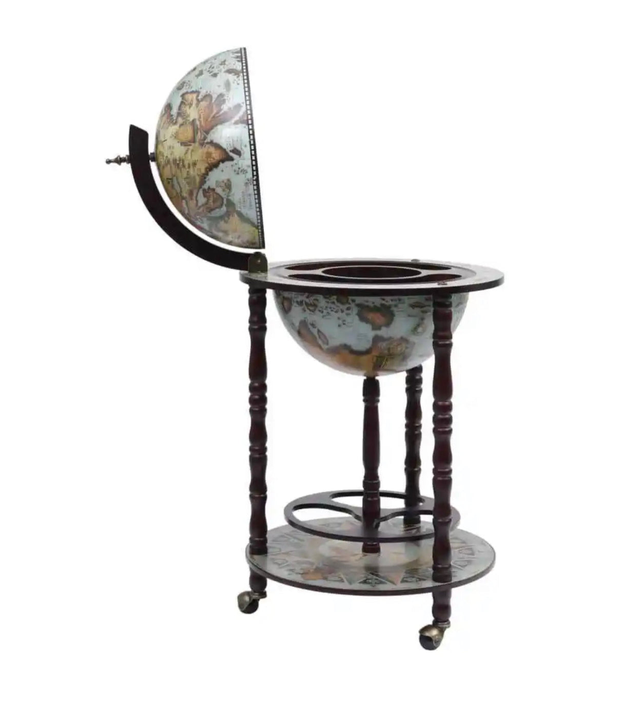 Globe Bar Wine Stand Eucalyptus Wood Blue