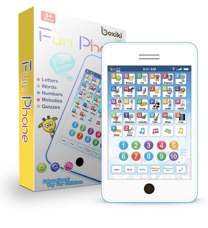 Learning Pad Fun Phone with 6 Toddler Learning Games by Boxiki Kids | Touch and Learn Interactive Tablet for Number Learning, Learning ABCs, Spelling, “Where is?” Game, Melodies | Educational Toy