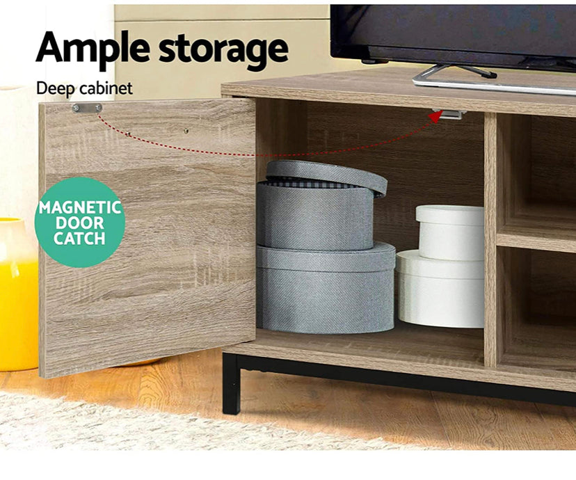 Artiss TV Unit 132cm Length Entertainment Unit Wooden TV Stand Cabinet, Oak and Black