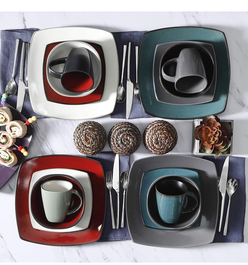 16-Piece Square Reactive Glaze Dinnerware Set