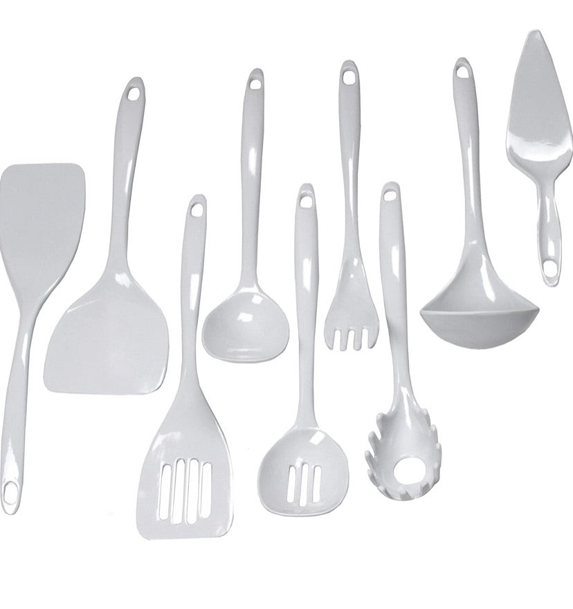 Chef Craft Basic Melamine Kitchen Tool and Utensil Set, 9 Piece, White