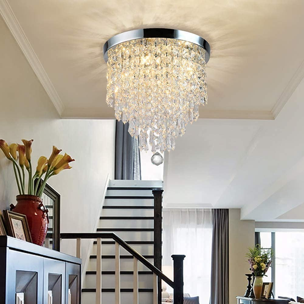 Crystal Chandelier, 3 Lights Modern Crystal Chandelier Light Fixture, H 24 cm x W 25 cm Mini Modern Ceiling Light for Bedroom, Hallway, Bar (Bulbs Not Included)