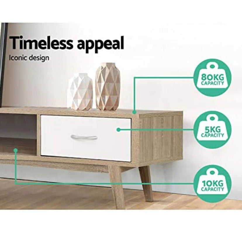 Artiss 180cm Length Enterainment Unit, Wooden TV Cabinet Stand, White & Oak