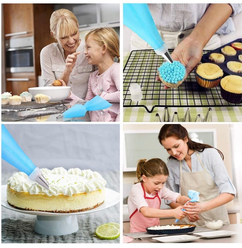 Piping Nozzles Silicone Piping Bag Set, 50pcs Cake Decorating Tool, 48 Stainless Steel Piping Nozzles Kits with 1 Reusable Piping Bag, 1 Coupler for DIY Cake Decorating