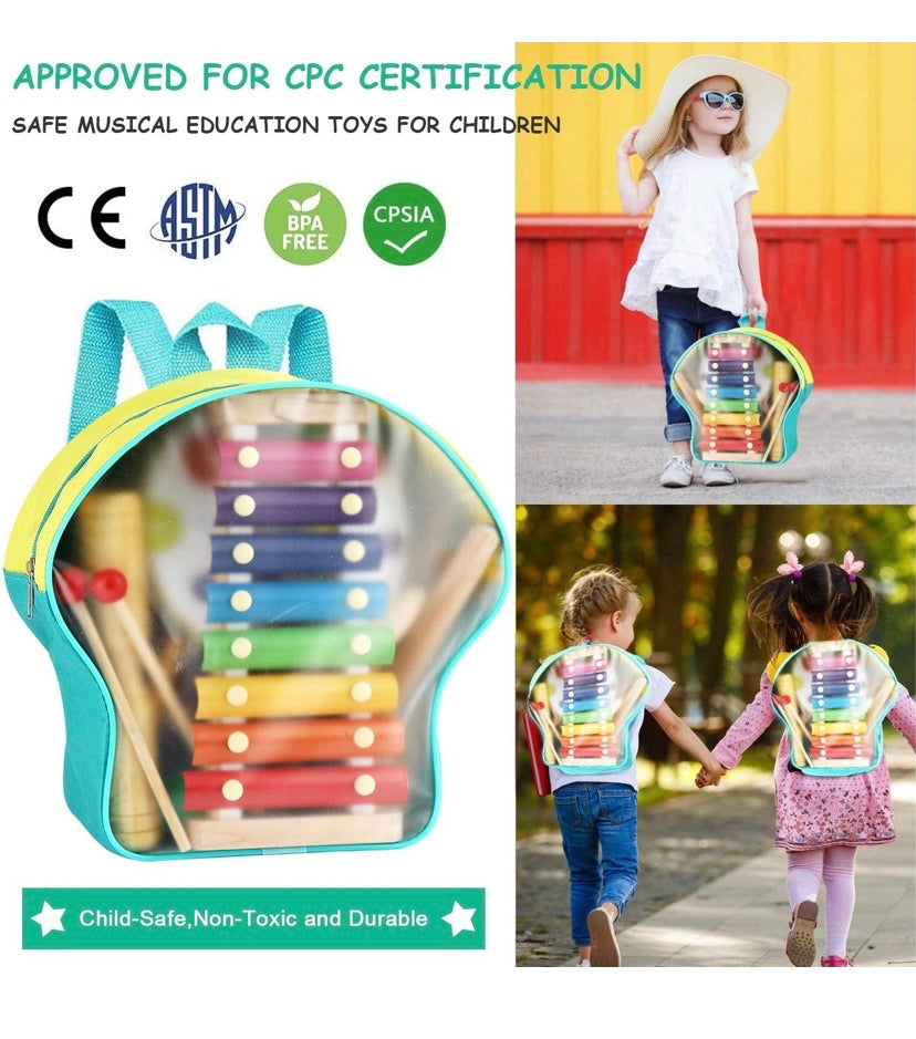 Musical Percussion Instruments, Tobeape 25 PCS Wooden Percussion Instruments Toys for Baby Kids Preschool Education, Early Learning Rhythm Instruments for Toys Girls Boys Gift with Storage Backpack