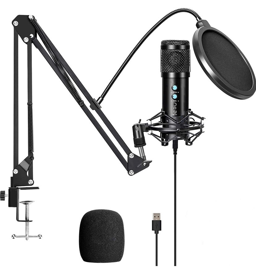 USB Condenser Microphone Kit for Computer, Adjustable Metal Arm Stand,Computer Mic 192kHz/24bit for Professional Streaming Podcast, Live Streaming, YouTube Recording,Gaming,Sing,Studio/Home Recording