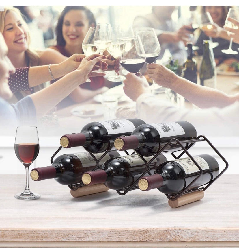 Wine Rack Stackable, Horizontal Wine Bottles Holder Racks, Metal Copper Wine Holder Storage Free Standing, Tabletop Wine Rack 5 Bottle, Ready Assembled, Easy to Put