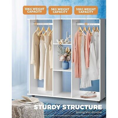 Portable Double Wardrobe Storage Shelves Organizer Clothes Rack Hanger