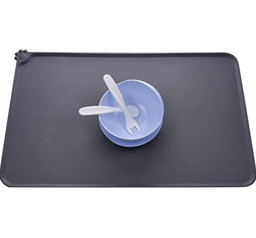 Silicone Waterproof Dog Cat Pet Food Mats Tray - Non-Slip Food Grade Pet Dog Cat Bowl Mats Placemat Pet Feeding Mat Waterproof Dog Placemat for Small Animals (L(18.7" x 11.8"), Grey)