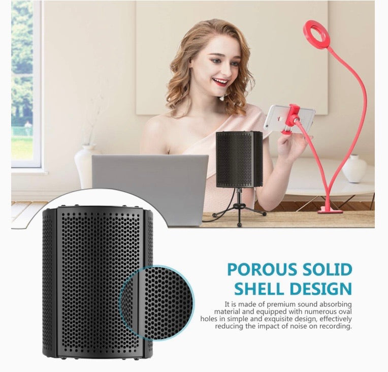 Foldable Compact Microphone Isolation Shield with Tripod Stand