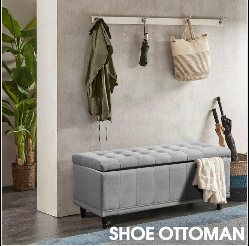 Levede Storage Ottoman Blanket Box Fabric Large Rest Chest Toy Foot Stool Grey