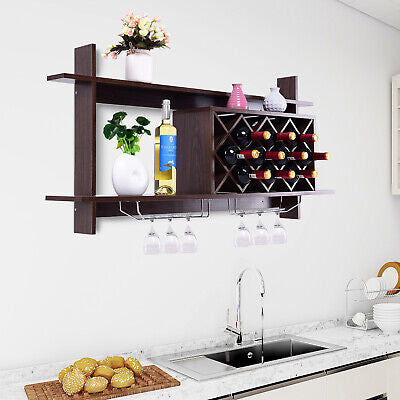 Wall-mounted Wine Rack Bottle Glass Holder Wine Storage Shelf Bar Home