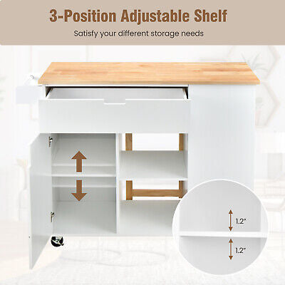 Drop-Leaf Rolling Kitchen Island with Cabinet & Drawer