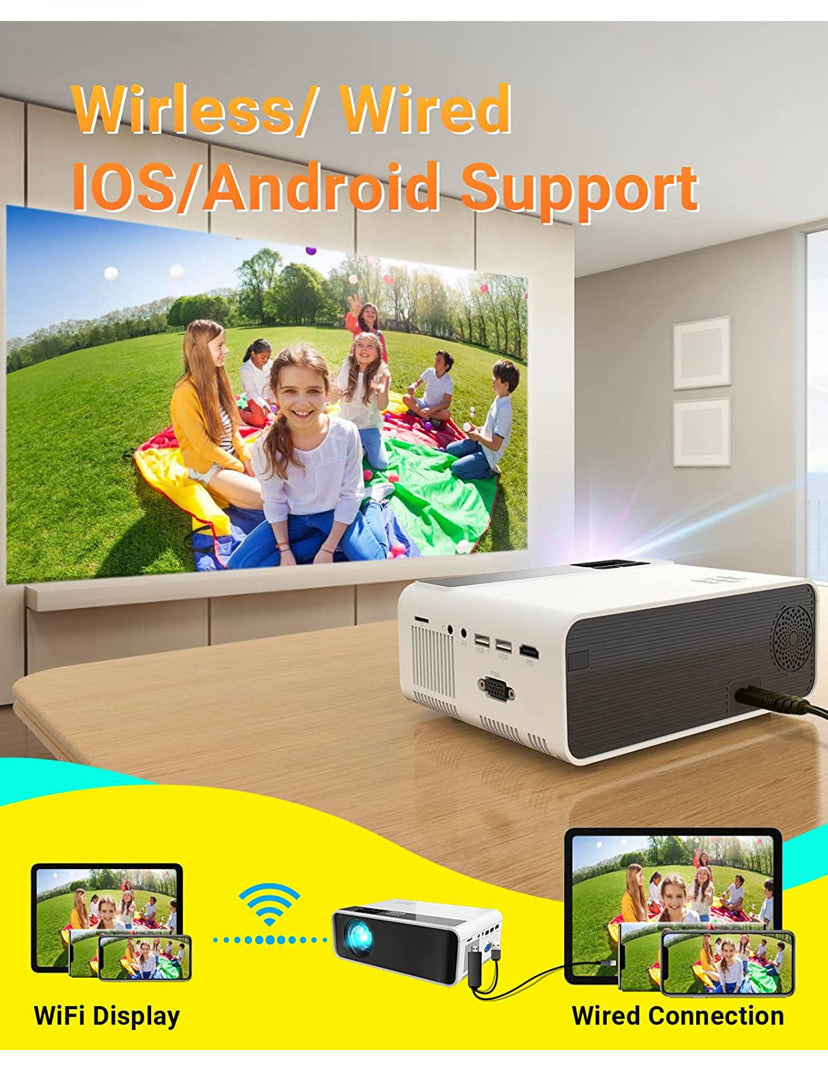 Mini Projector for iPhone, ELEPHAS WiFi Movie Projector with Synchronize Smartphone Screen, 1080P HD Portable Projector Supported 200" Screen, Compatible with Android/iOS/HDMI/USB/SD/VGAļ¼Whiteļ¼