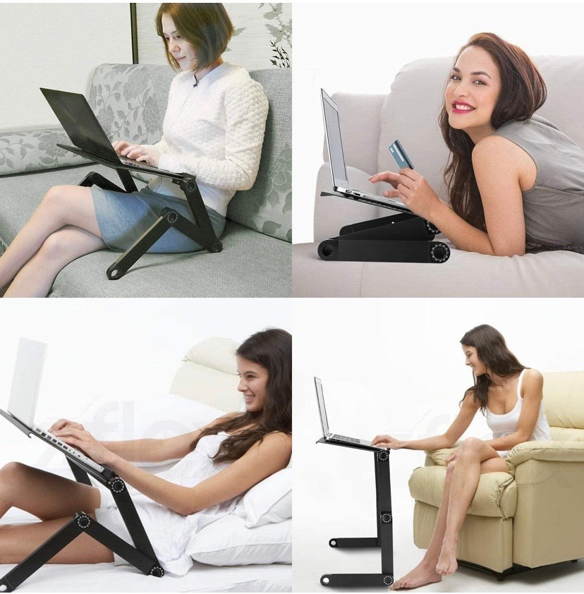 Portable Adjustable Laptop Stand, RAINBEAN Laptop Table for Bed Couch Lap Desk Cooling Stand Foldable Laptop Workstation Notebook Riser with Mouse Pad Side Ergonomic Computer Tray Reading Holder TV Bed Tray Standing Desk Aluminum Black