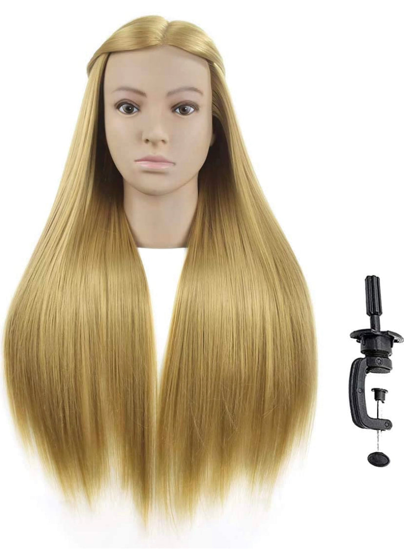 28" Cosmetology Mannequin Head Hairdressing Hair Styling Head Synthetic Hair Training Head Manikin Doll Head(A Free Clamp)