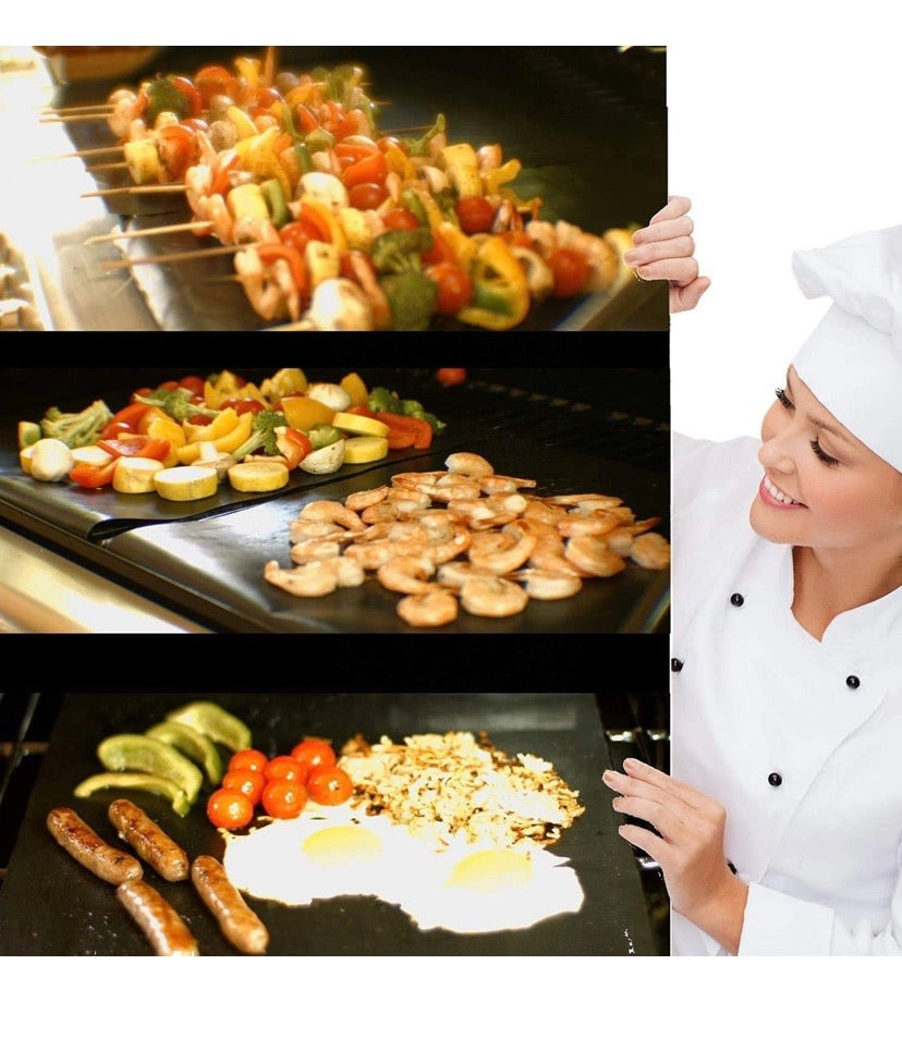 BBQ Grill Mats, 5Pcs Extsud 16 x 13 Inches Non Stick Oven Liner Teflon Cooking Mats - Perfect for Baking on Gas, Charcoal, Oven and Electric Grills - Reusable, Durable, Heat Resistant Barbecue Sheets For Grilling Meat, Veggies, Seafood