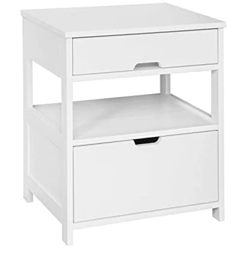 Bedside Table with 2 Drawers, Side Table, Lamp Table, Night Stand, End Table, White