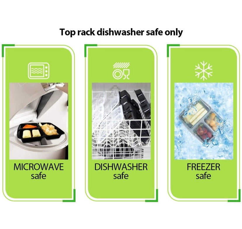 3 Compartment (10 Pack) Premium BPA Free Reusable Meal Prep Containers - Plastic Food Storage Trays with Airtight Lids - Microwavable, Freezer and Dishwasher Safe - Stackable Lunch Boxes