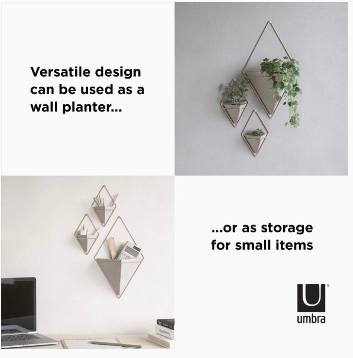 Trigg Hanging Planter, Large, Concrete/Copper Decor