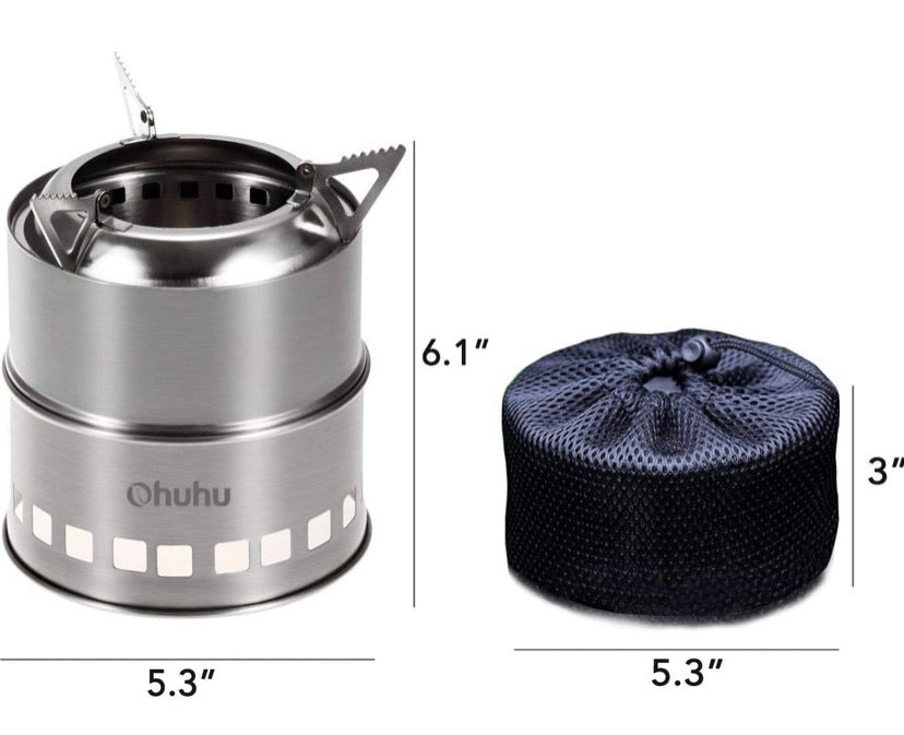 Camping Stove Backpacking Burner Stove - Potable Stainless Steel Wood Burning Stove Picnic BBQ Camping Cooker with Grill Grid