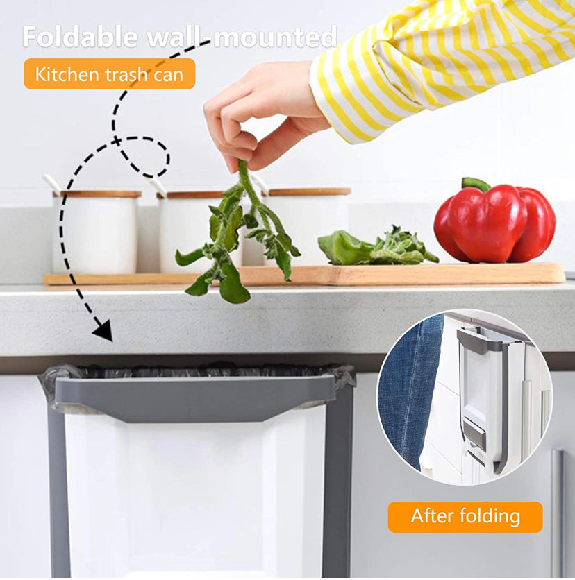 Kitchen Bin, Rubbish Bin Plastic Folding Wall Mounted for Cupboard Door Hanging Trash Can 8L (White) Brand: HUAPPNIO