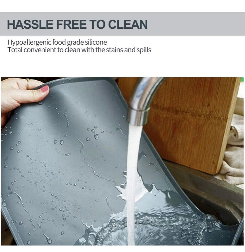 Silicone Waterproof Dog Cat Pet Food Mats Tray - Non-Slip Food Grade Pet Dog Cat Bowl Mats Placemat Pet Feeding Mat Waterproof Dog Placemat for Small Animals (L(18.7" x 11.8"), Grey)