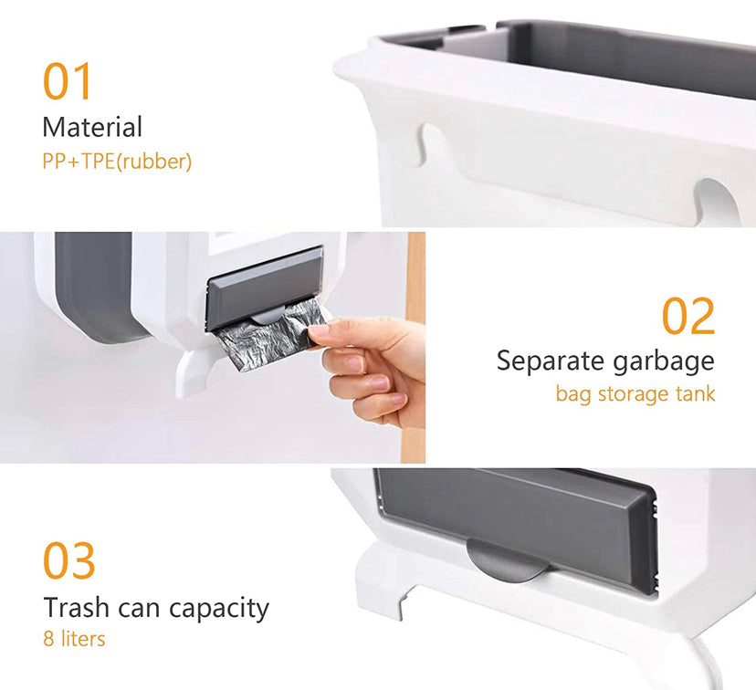Kitchen Bin, Rubbish Bin Plastic Folding Wall Mounted for Cupboard Door Hanging Trash Can 8L (White) Brand: HUAPPNIO