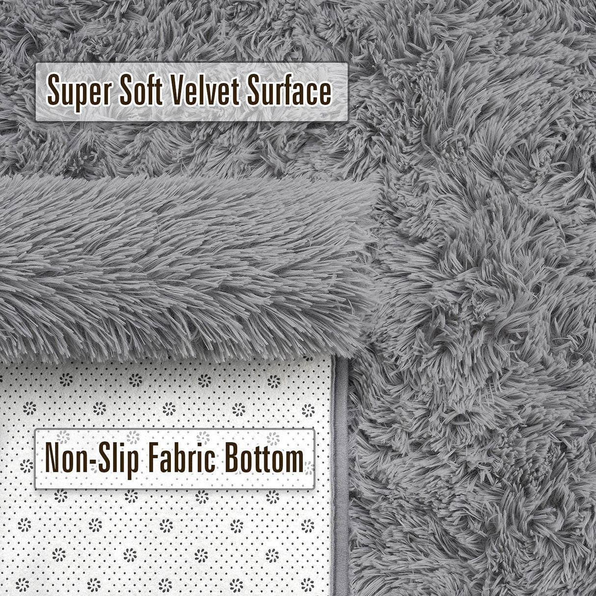 Large (160cmx120cm) Grey Soft Fluffy Modern Shag Area Rugs