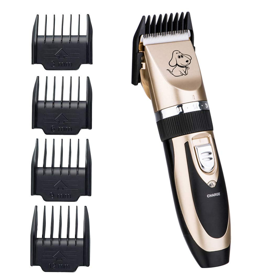 Dog Grooming Clippers, Otstar Rechargeable Cordless Pet Hair Clippers Kit for Dogs Cats and Other Animals with Stainless Steel Comb and Scissors, Low Noise Low Vibration