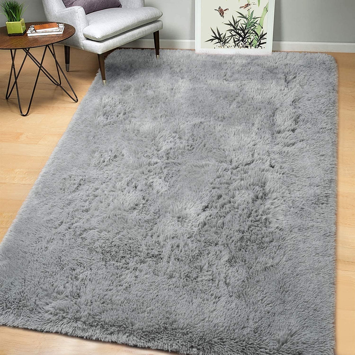Large (160cmx120cm) Grey Soft Fluffy Modern Shag Area Rugs