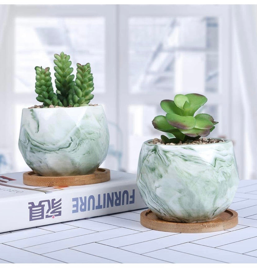Set of 3 Marble Ceramic Planter Pot