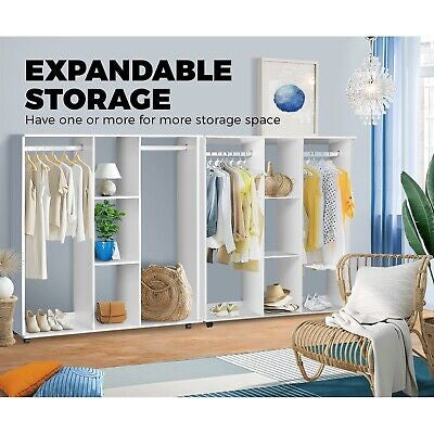 Portable Double Wardrobe Storage Shelves Organizer Clothes Rack Hanger